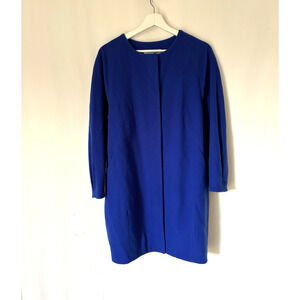 Helene Berman London Coat Large Blue Wool Cashmere Blend Button Up Barell
